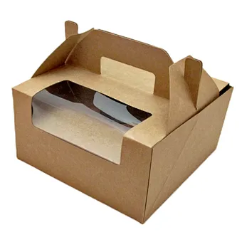 Manufacturer PVC window Tall Cake Box Folding Cupcake Paper Box with Handle and Clear Window